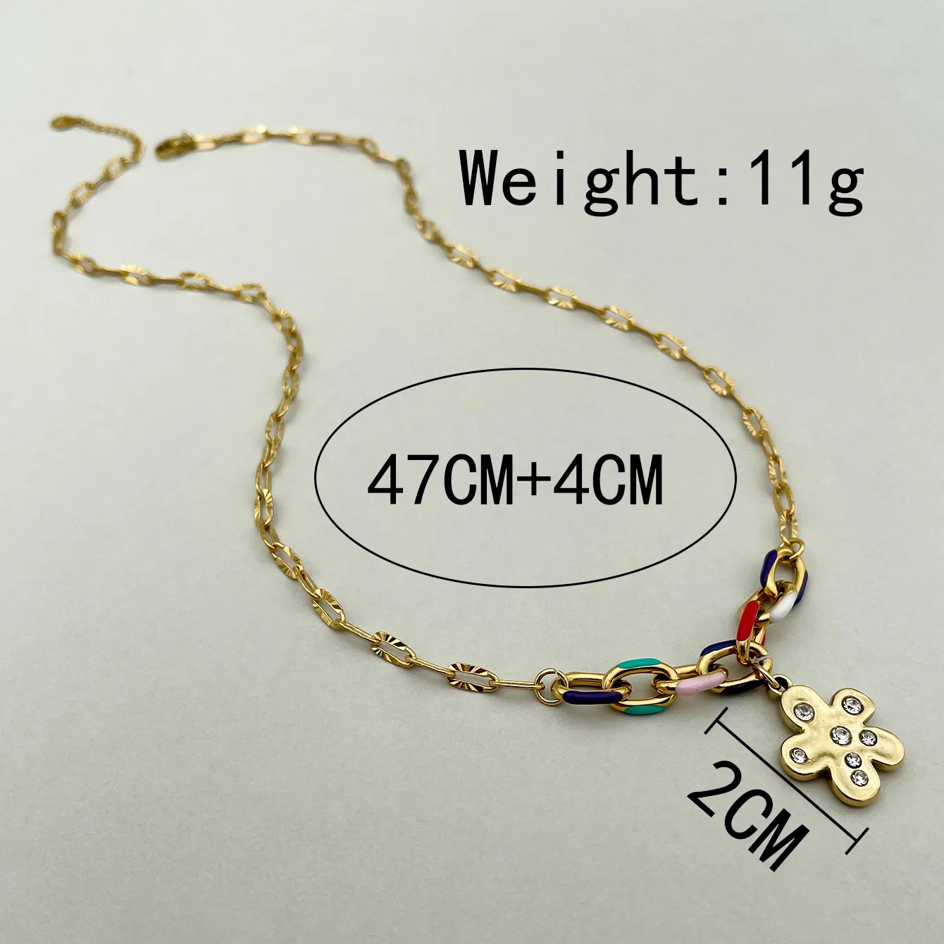 Retro Artistic Flower Stainless Steel Enamel Plating Inlay Zircon Gold Plated Pendant Necklace_colorza_3