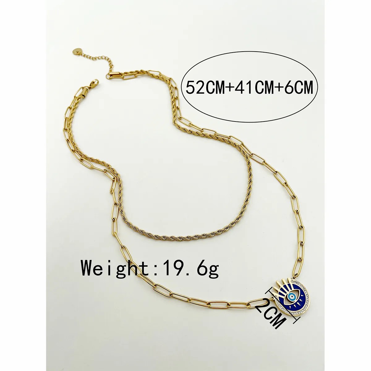Hip-Hop Cool Style Devil'S Eye Stainless Steel Metal Enamel Plating Inlay Zircon Gold Plated Layered Necklaces_colorza_3