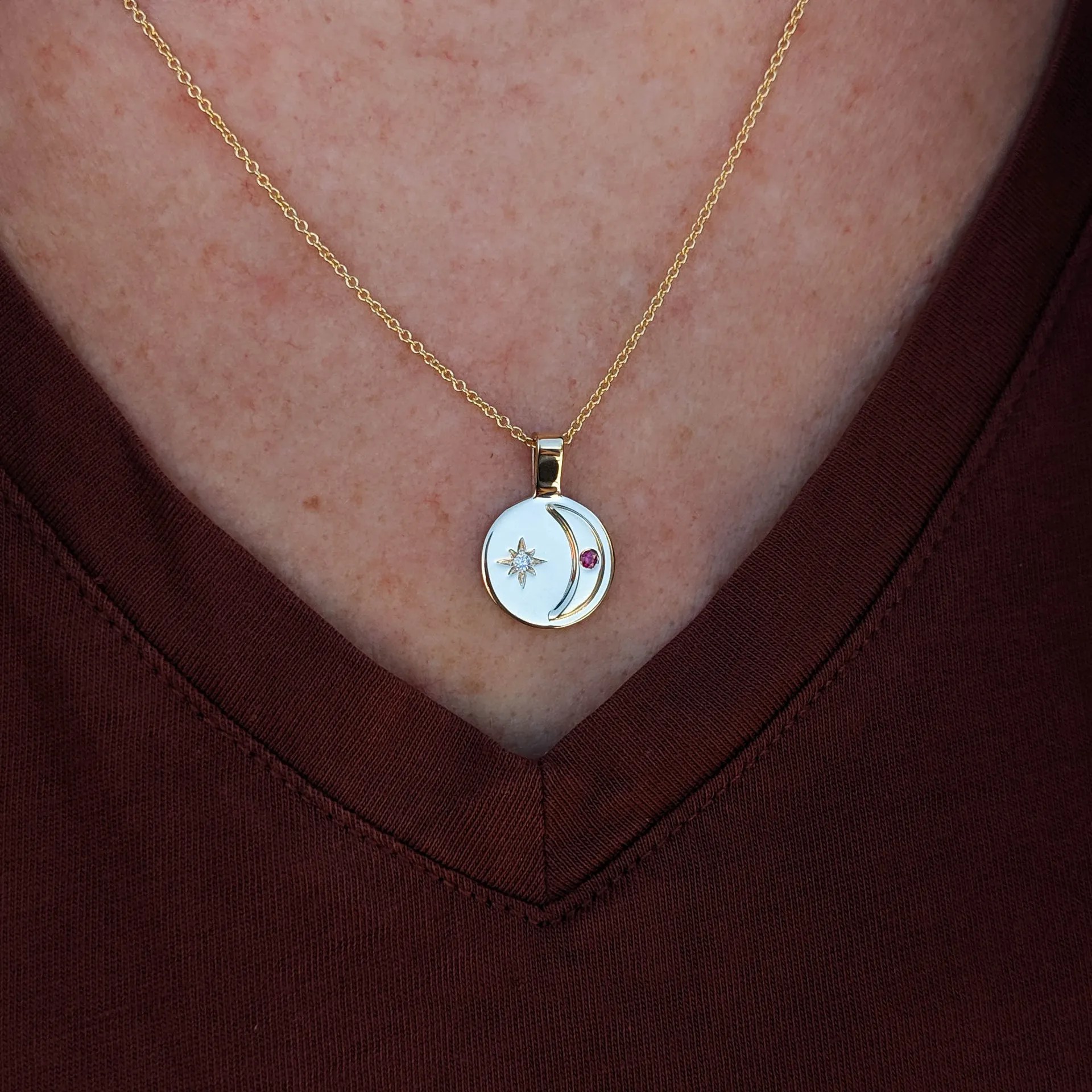 Retro Simple Style Round Star Moon Stainless Steel Plating 18K Gold Plated Pendant Necklace_colorza_5
