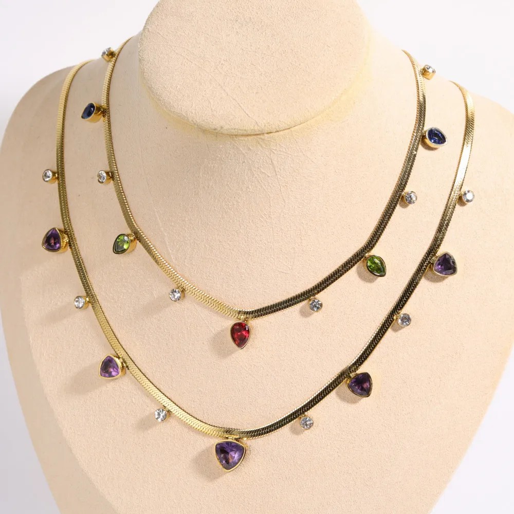 Triangle Geometric Plating Inlay Zircon 18K Gold Plated Necklace