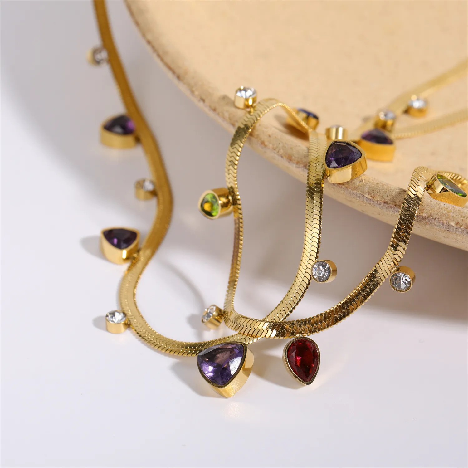 Triangle Plating Inlay Zircon Stainless Steel Necklace