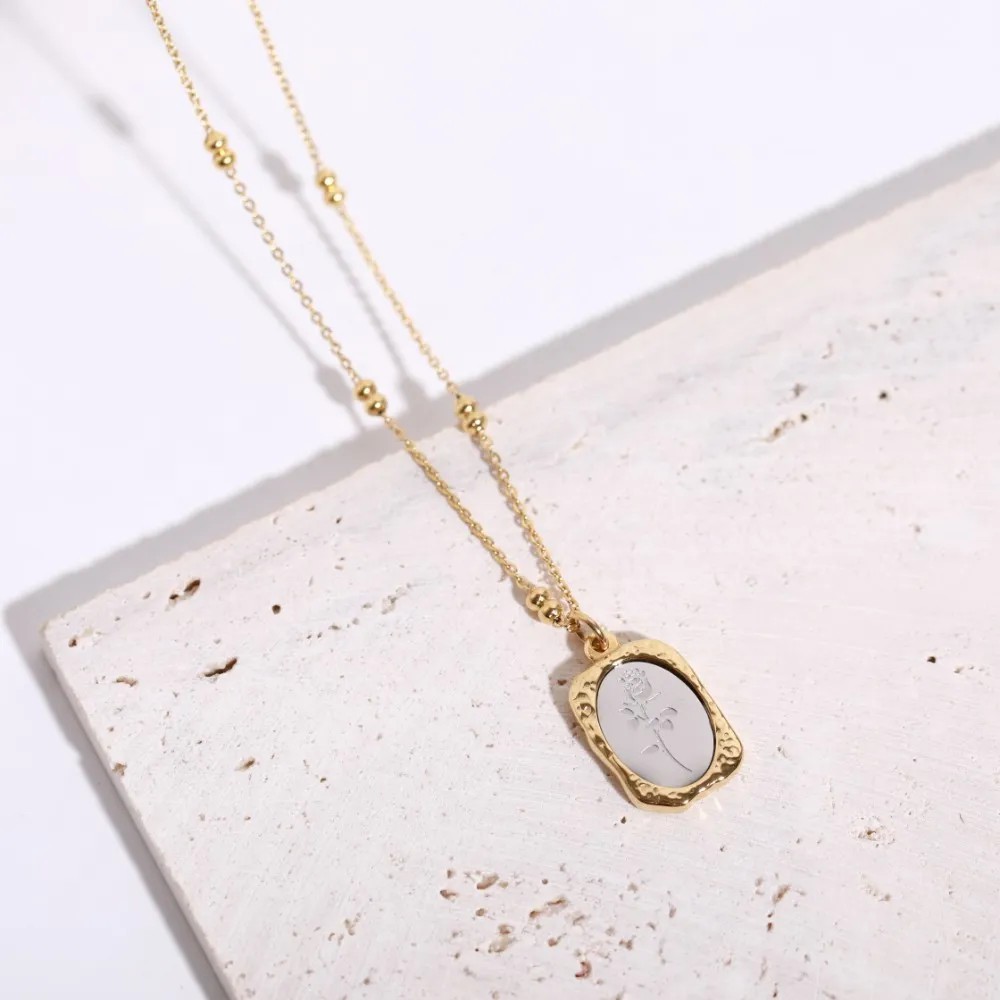 Retro Simple Style Rose Stainless Steel Plating 18K Gold Plated Pendant Necklace_colorza_3