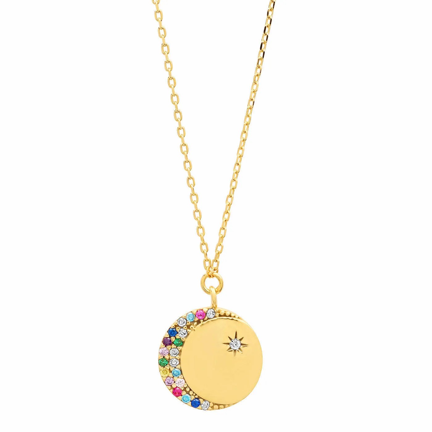 Retro Beach Roman Style Round Star Moon Stainless Steel Plating 18K Gold Plated Pendant Necklace_colorza_2