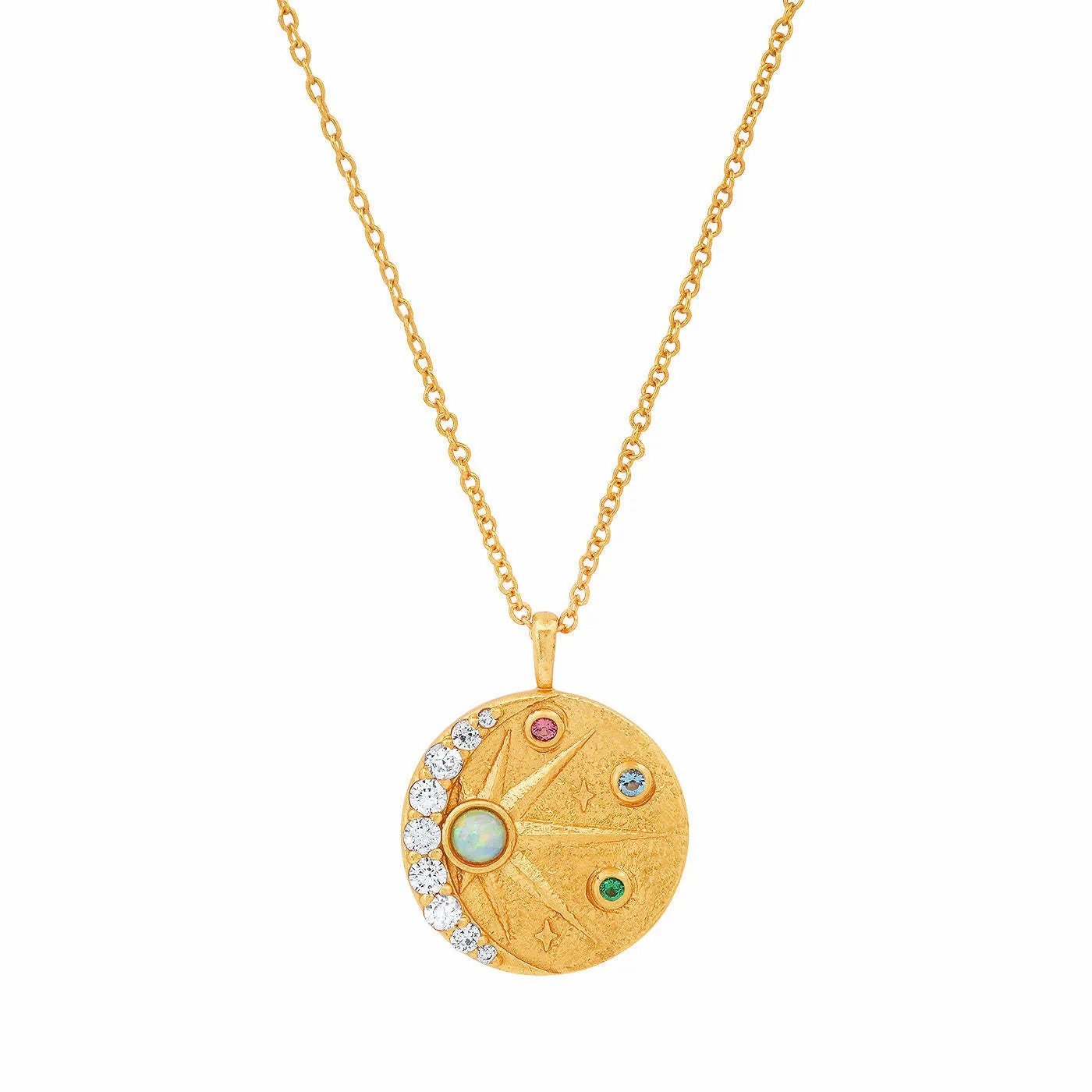Retro Beach Roman Style Round Star Moon Stainless Steel Plating 18K Gold Plated Pendant Necklace_colorza_3