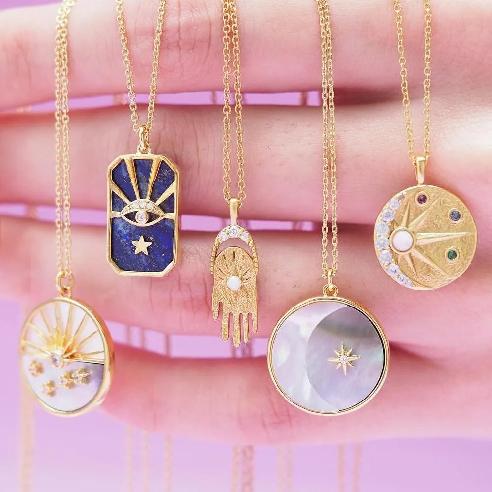 Retro Beach Roman Style Round Star Moon Stainless Steel Plating 18K Gold Plated Pendant Necklace_colorza_5