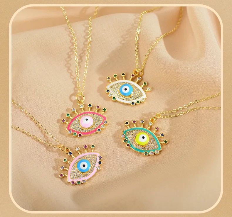 Eye Enamel Inlay Zircon Pendant Necklace