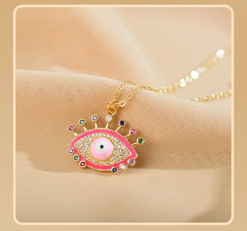 Red Eye Enamel Inlay Zircon Pendant Necklace