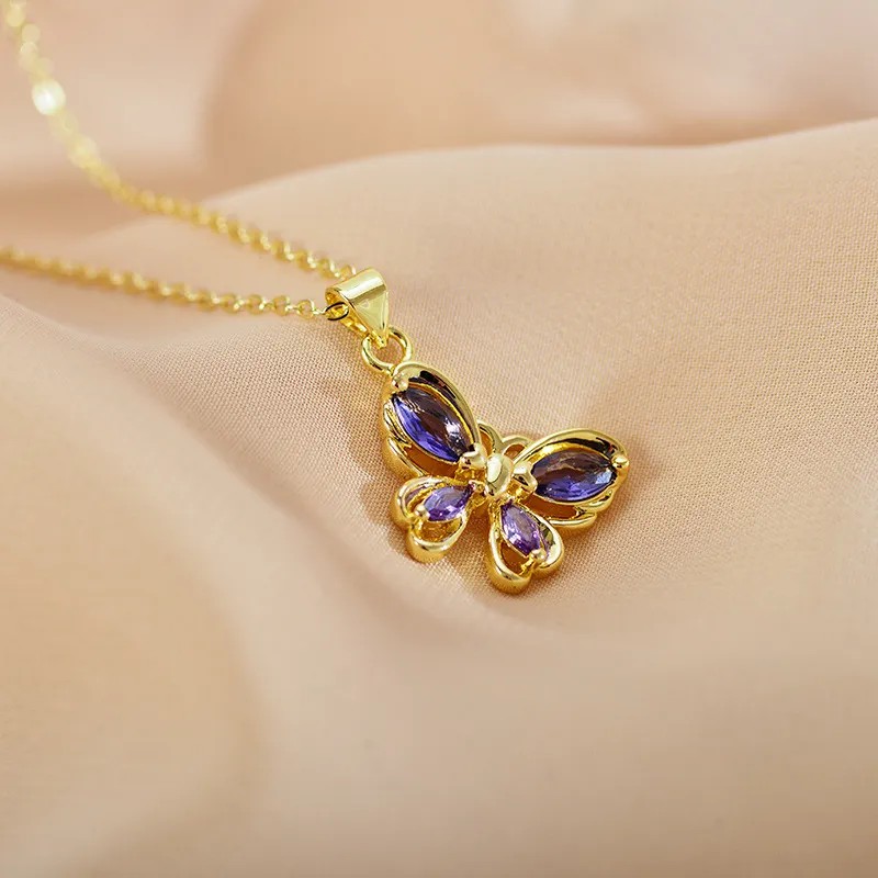 Butterfly Purple Zircon Inlaid Necklace