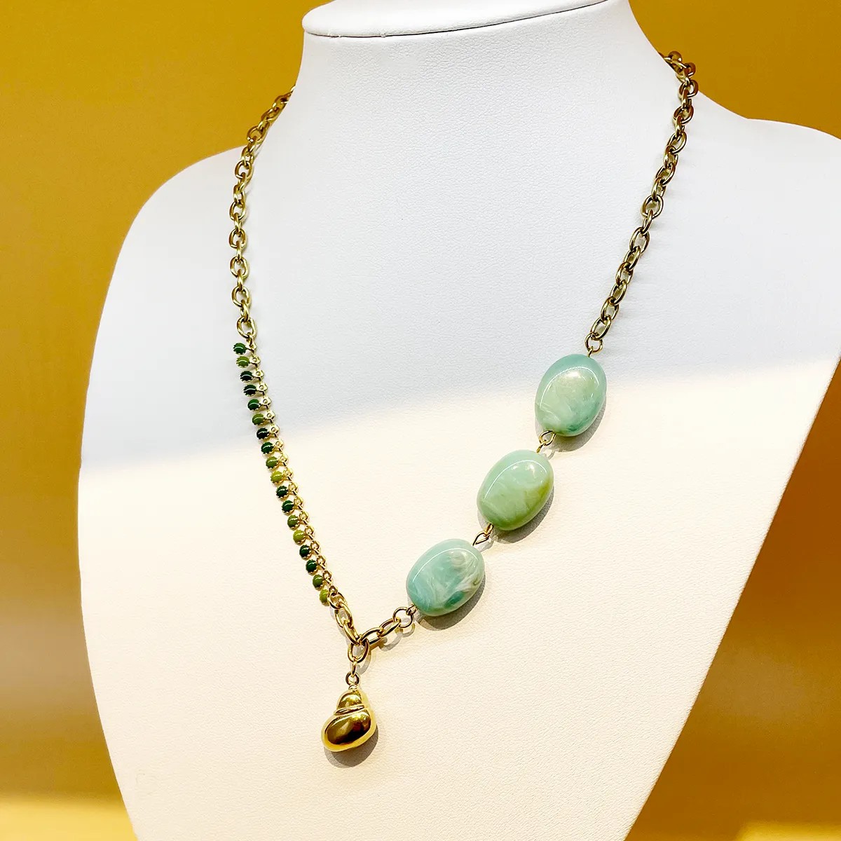 Casual Beach Oval Conch Stainless Steel Enamel Plating Inlay Glass Stone Gold Plated Long Necklace_colorza_1