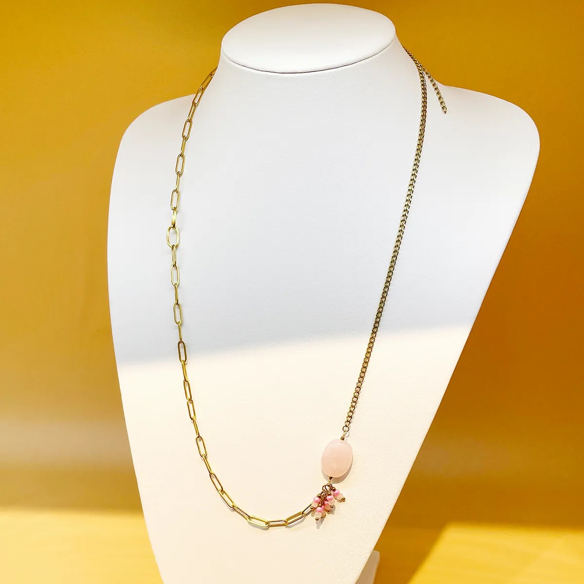 Vacation Sweet Artistic Oval Stainless Steel Natural Stone Plating Gold Plated Necklace_colorza_1