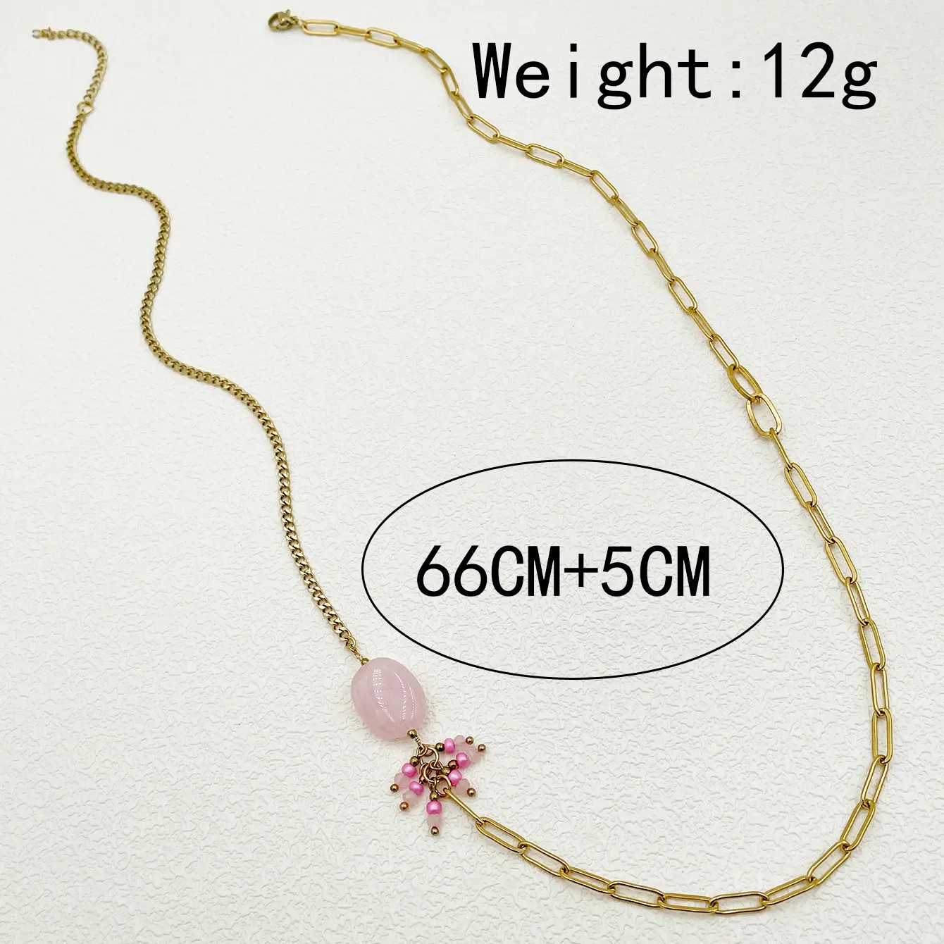 Vacation Sweet Artistic Oval Stainless Steel Natural Stone Plating Gold Plated Necklace_colorza_3