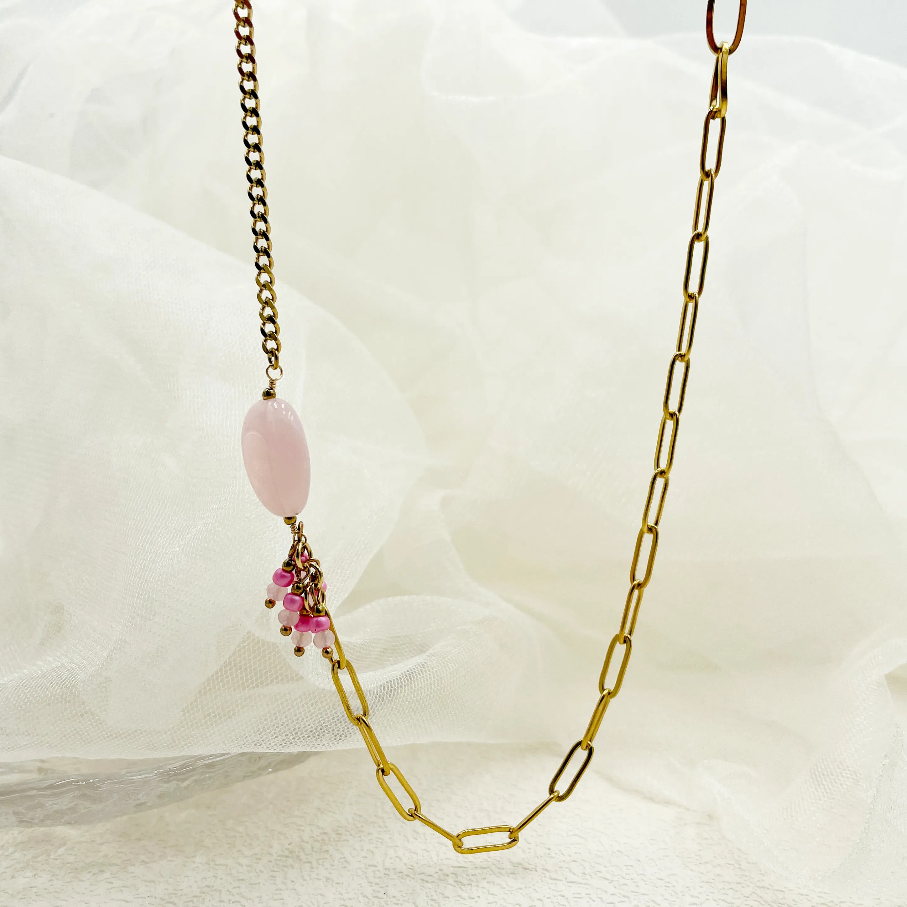 Vacation Sweet Artistic Oval Stainless Steel Natural Stone Plating Gold Plated Necklace_colorza_4