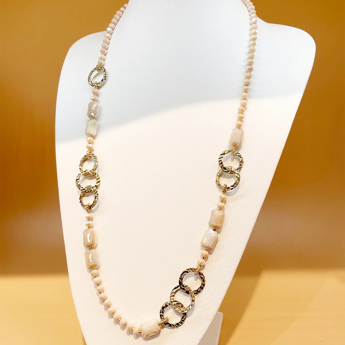 Glam Modern Style Round Rectangle Stainless Steel Crystal Metal Plating Gold Plated Long Necklace_colorza_1