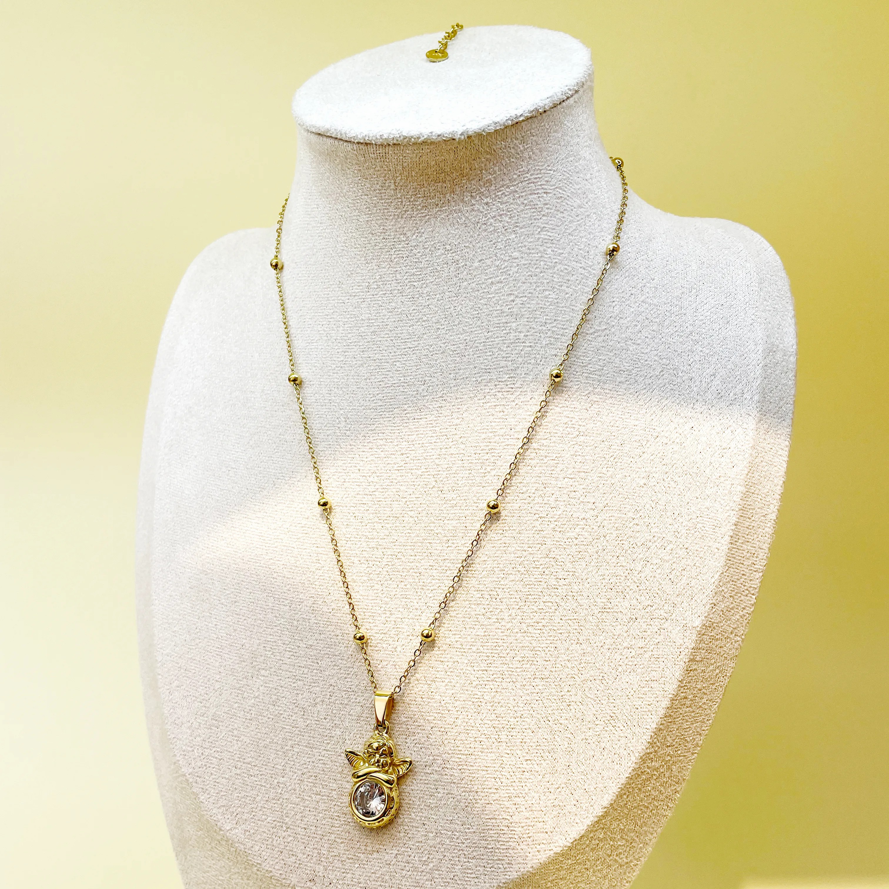Cute Simple Style Classic Style Angel Stainless Steel Plating Inlay Zircon Gold Plated Necklace_colorza_1