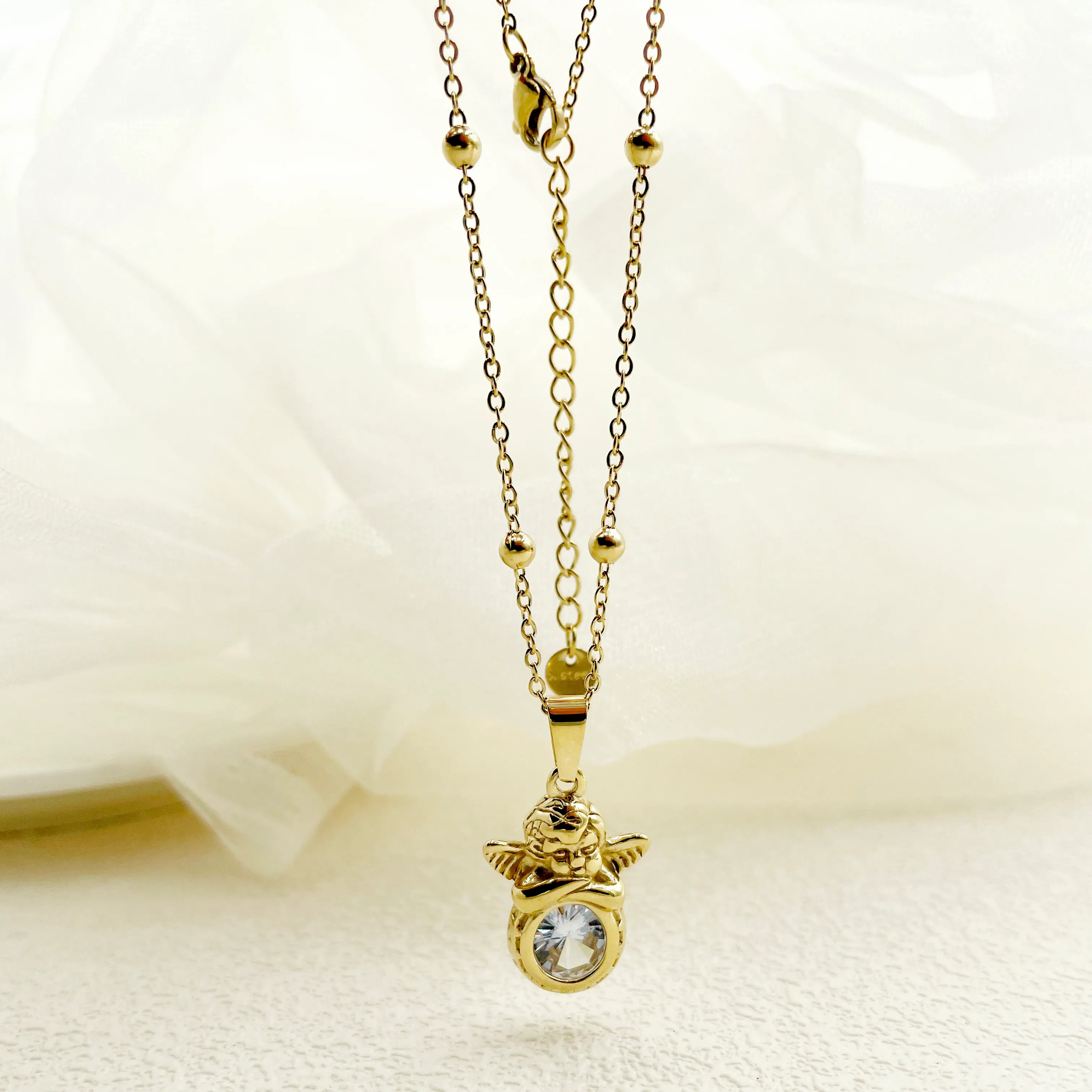 Cute Simple Style Classic Style Angel Stainless Steel Plating Inlay Zircon Gold Plated Necklace_colorza_2