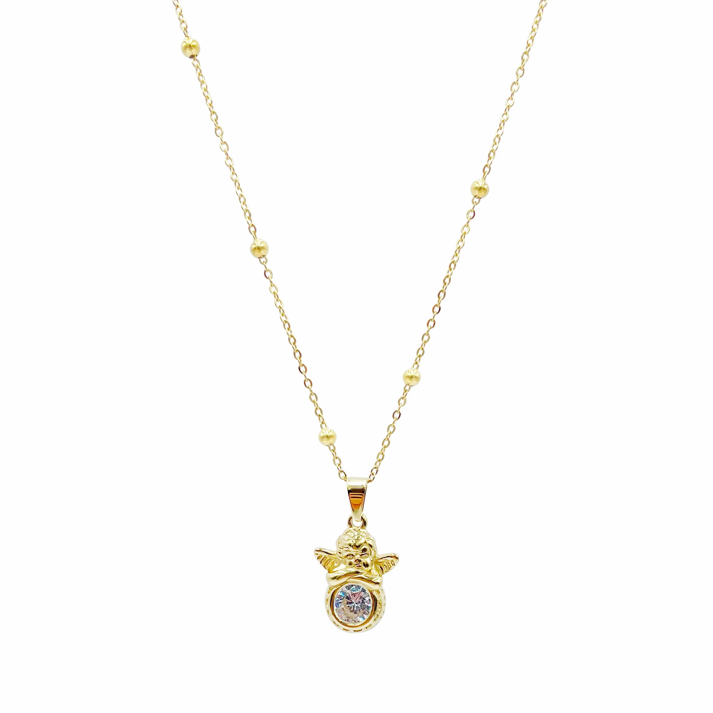 Cute Simple Style Classic Style Angel Stainless Steel Plating Inlay Zircon Gold Plated Necklace_colorza_4
