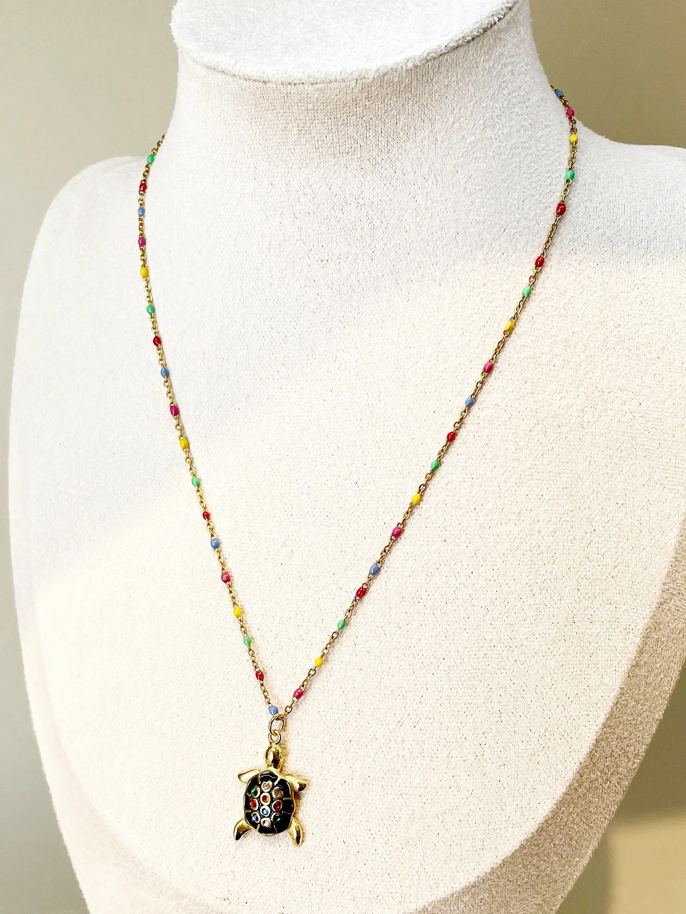 Exaggerated Streetwear Tortoise Stainless Steel Enamel Plating Inlay Zircon Gold Plated Pendant Necklace_colorza_1