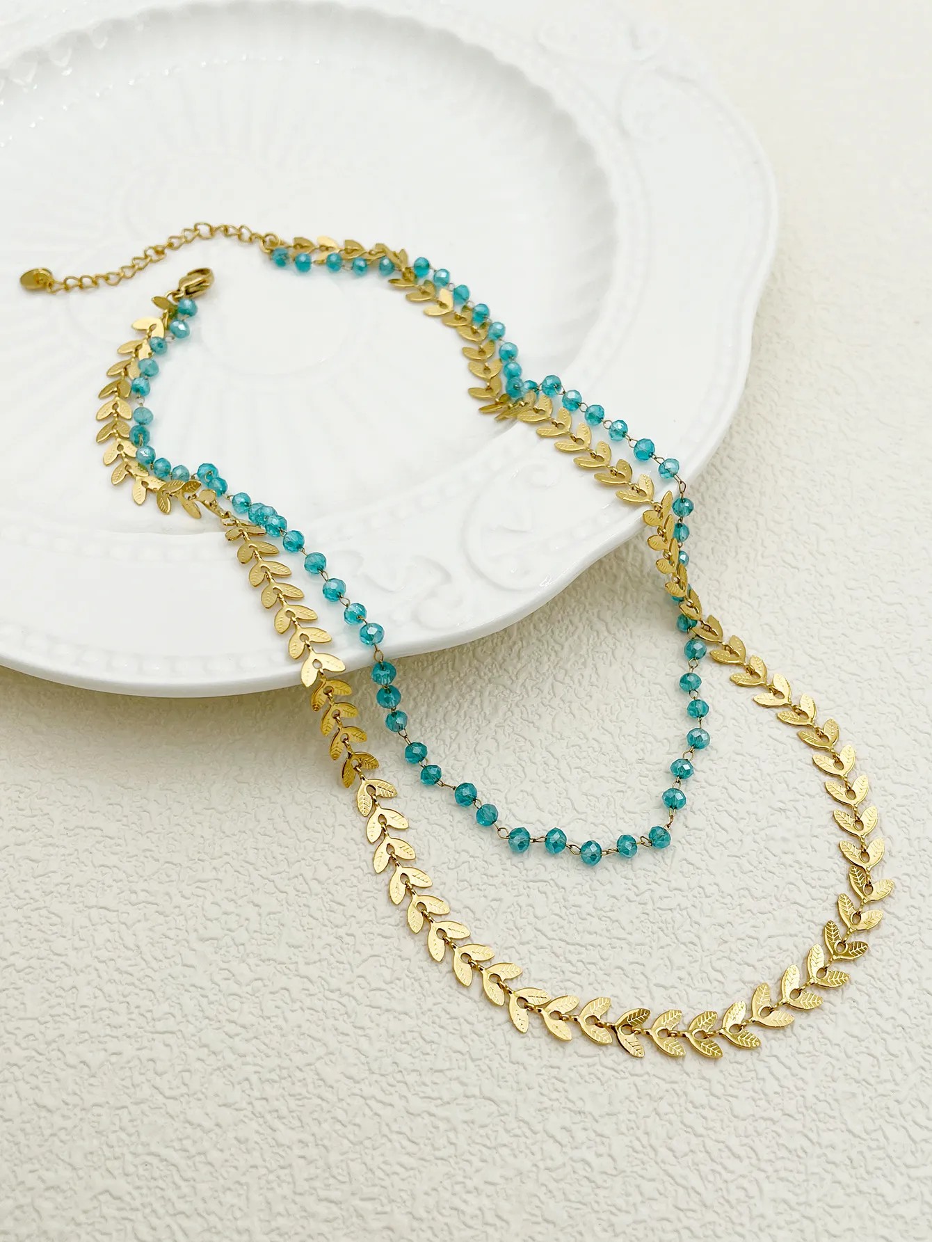 Casual Elegant Vacation Grain Stainless Steel Layered Plating Gold Plated Layered Necklaces_colorza_2