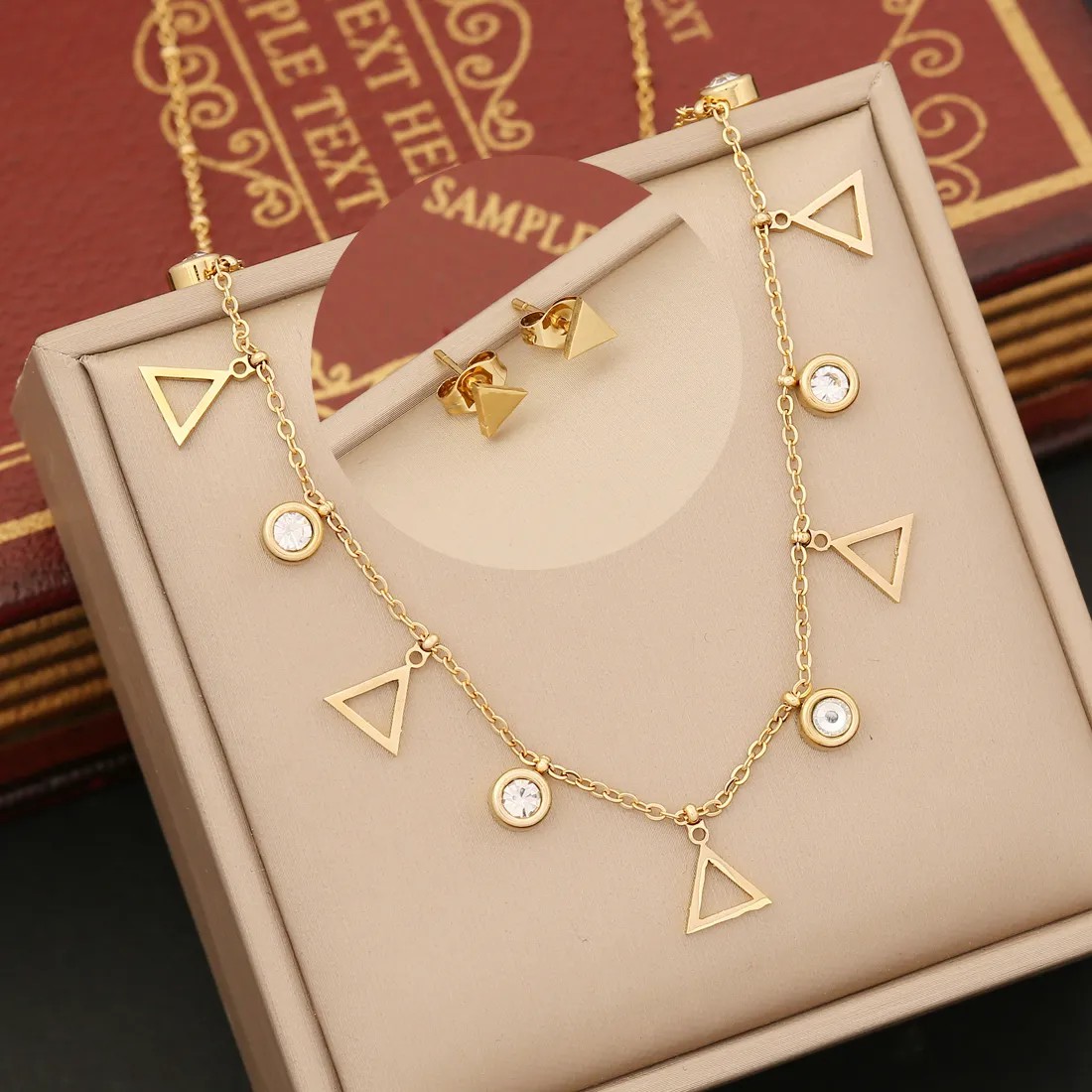 Geometric Diamond Inlaid Stainless Steel Pendant Necklace