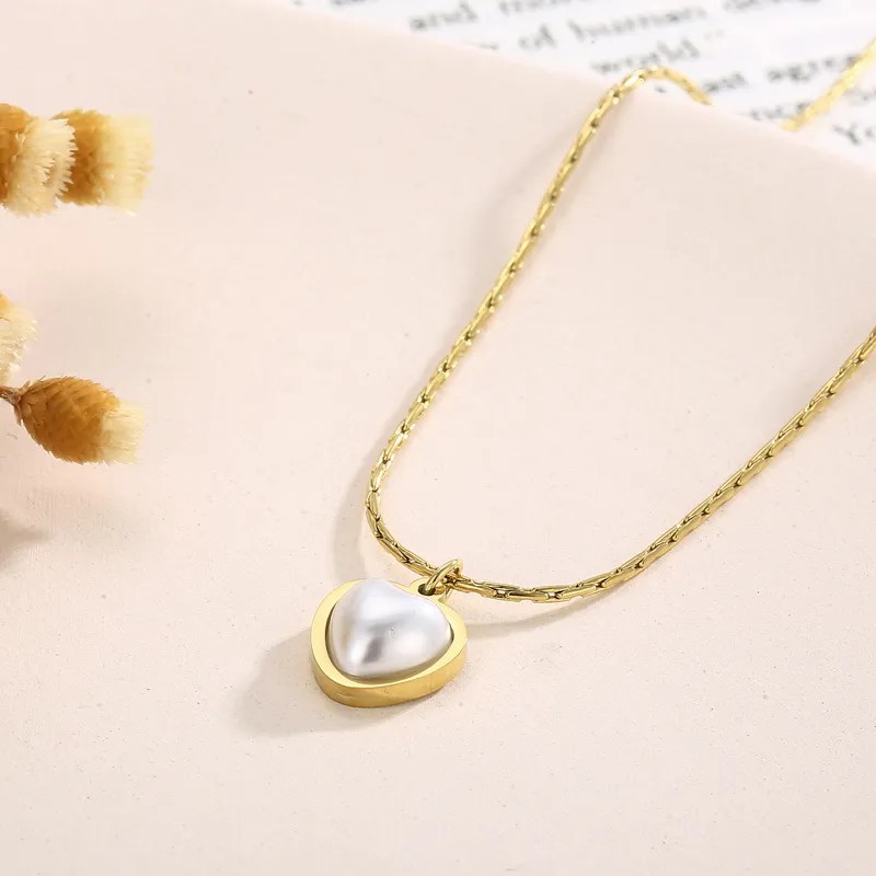 Sweet Simple Style Solid Color Stainless Steel Plating Inlay Pearl Pendant Necklace_colorza_1