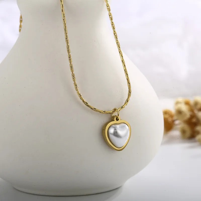 Sweet Simple Style Solid Color Stainless Steel Plating Inlay Pearl Pendant Necklace_colorza_2