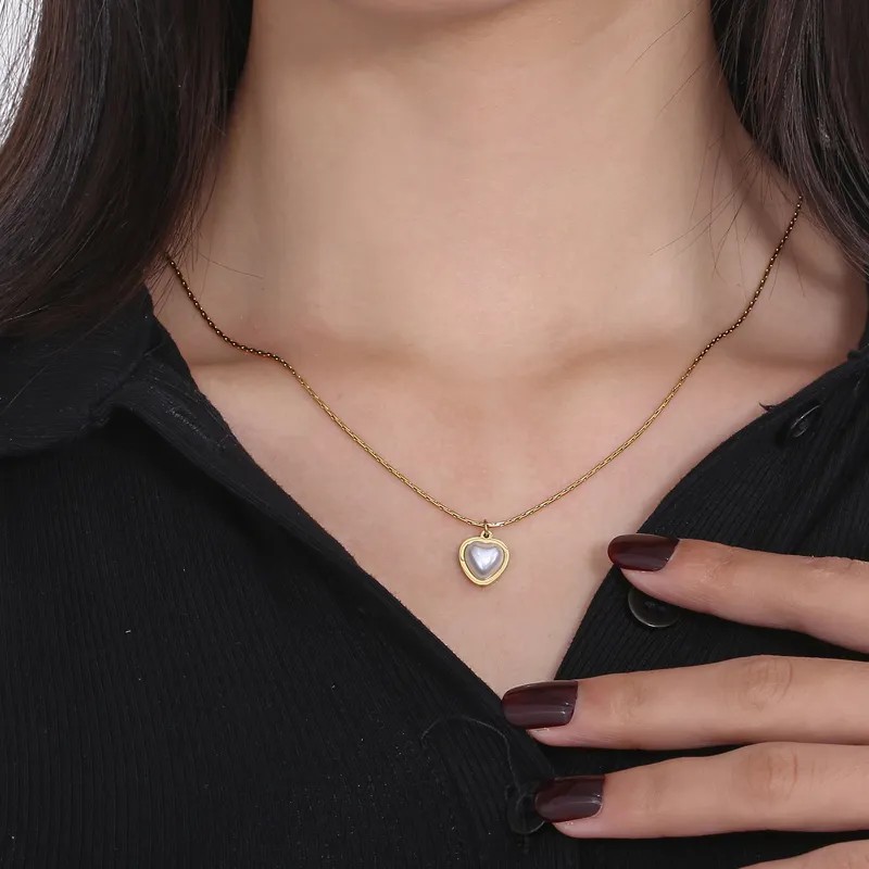 Sweet Simple Style Solid Color Stainless Steel Plating Inlay Pearl Pendant Necklace_colorza_4
