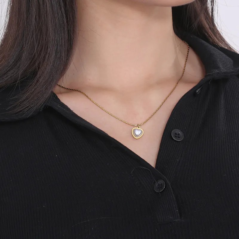 Sweet Simple Style Solid Color Stainless Steel Plating Inlay Pearl Pendant Necklace_colorza_5