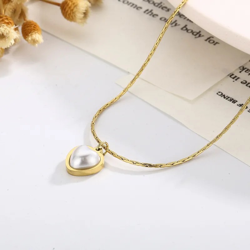 Sweet Simple Style Solid Color Stainless Steel Plating Inlay Pearl Pendant Necklace_colorza_7