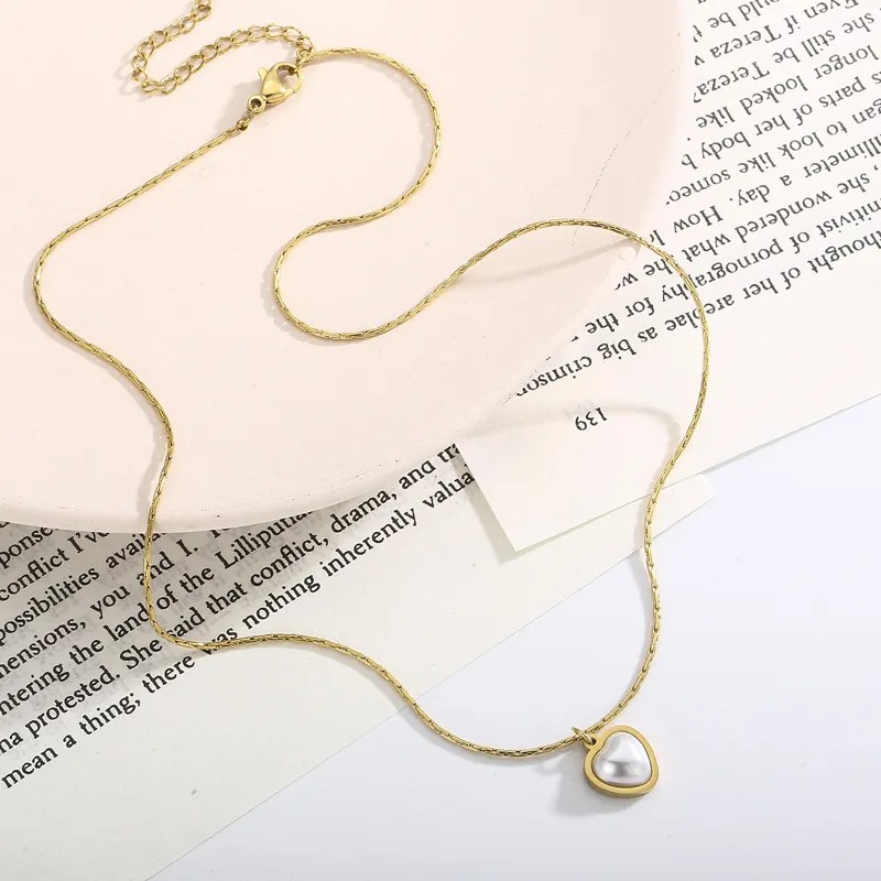 Sweet Simple Style Solid Color Stainless Steel Plating Inlay Pearl Pendant Necklace_colorza_9