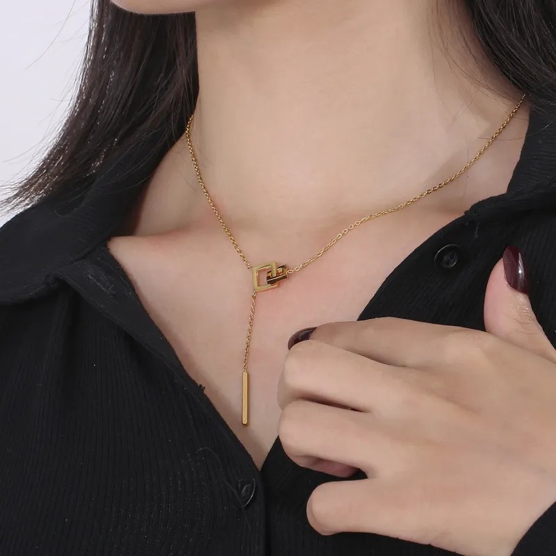 Casual Simple Style Love Square Solid Color Stainless Steel Plating Necklace_colorza_11