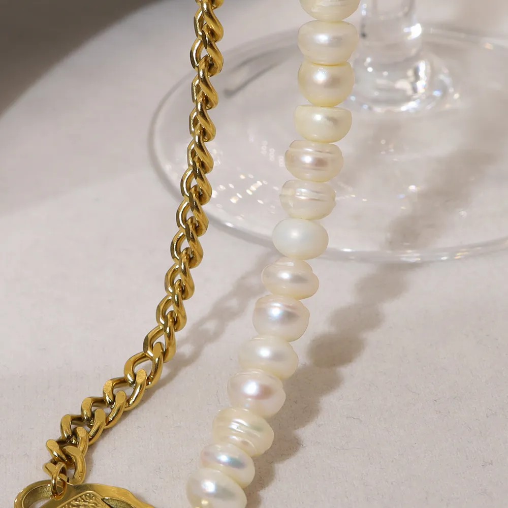Geometric Pearl Patchwork Stainless Steel Necklace