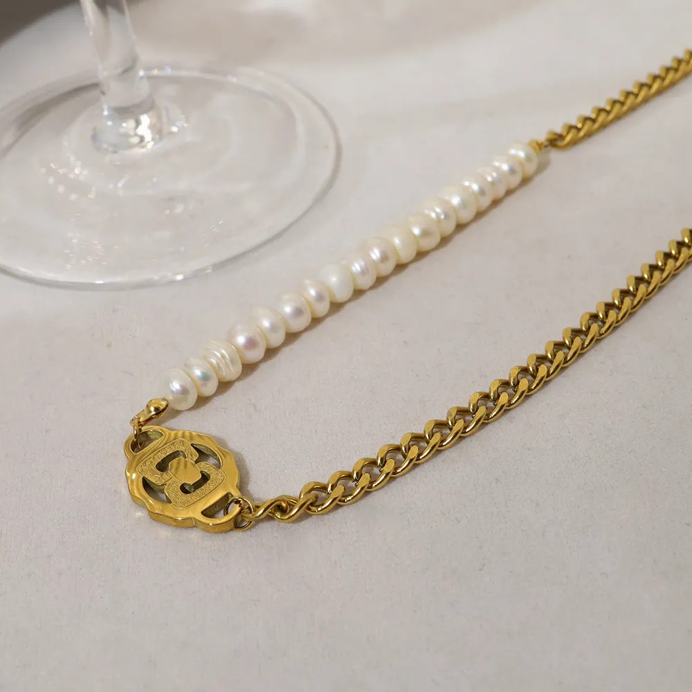 Geometric Pearl Patchwork Necklace