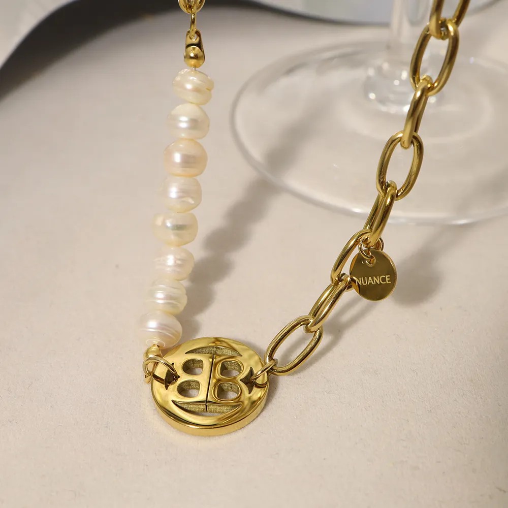 Modern Style Letter Titanium Steel Pearl Plating 14K Gold Plated Pendant Necklace_colorza_1