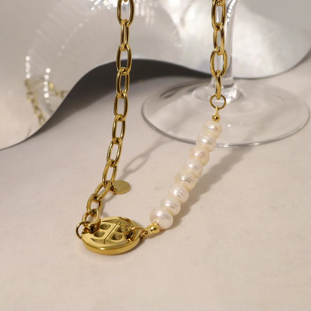 Modern Style Letter Titanium Steel Pearl Plating 14K Gold Plated Pendant Necklace_colorza_5