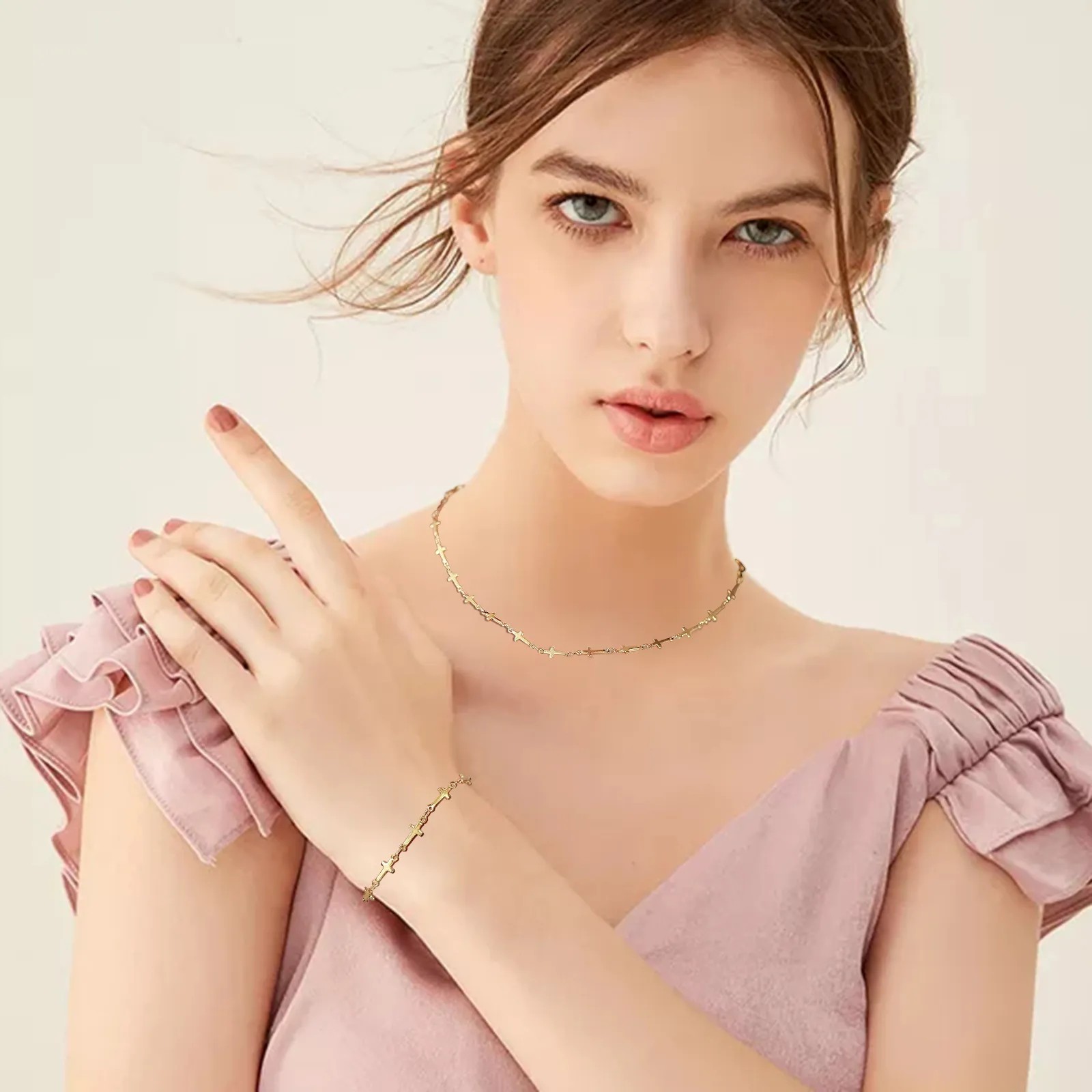 INS Style Simple Style Cross Solid Color Stainless Steel Plating 18K Gold Plated Necklace_colorza_3