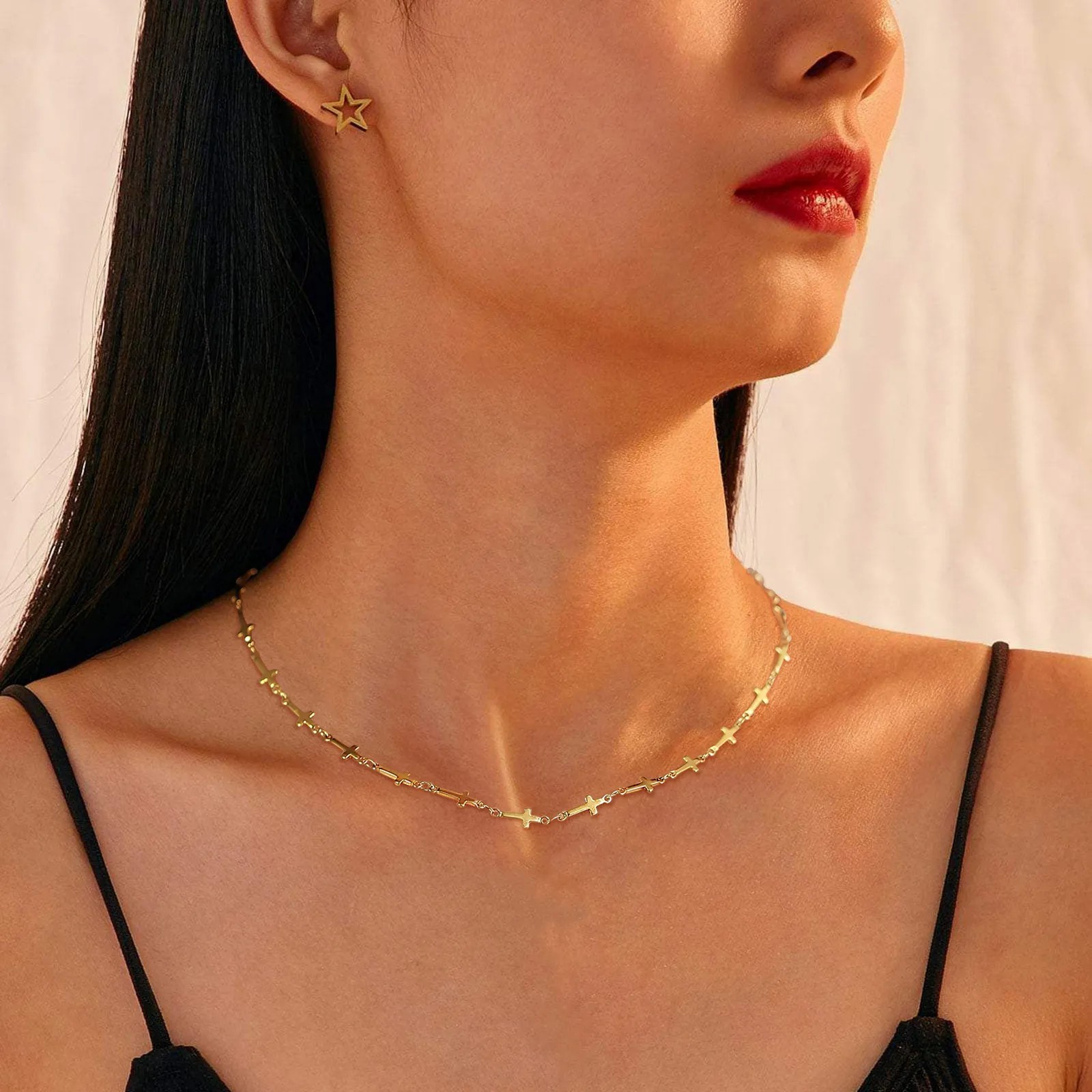 INS Style Simple Style Cross Solid Color Stainless Steel Plating 18K Gold Plated Necklace_colorza_6