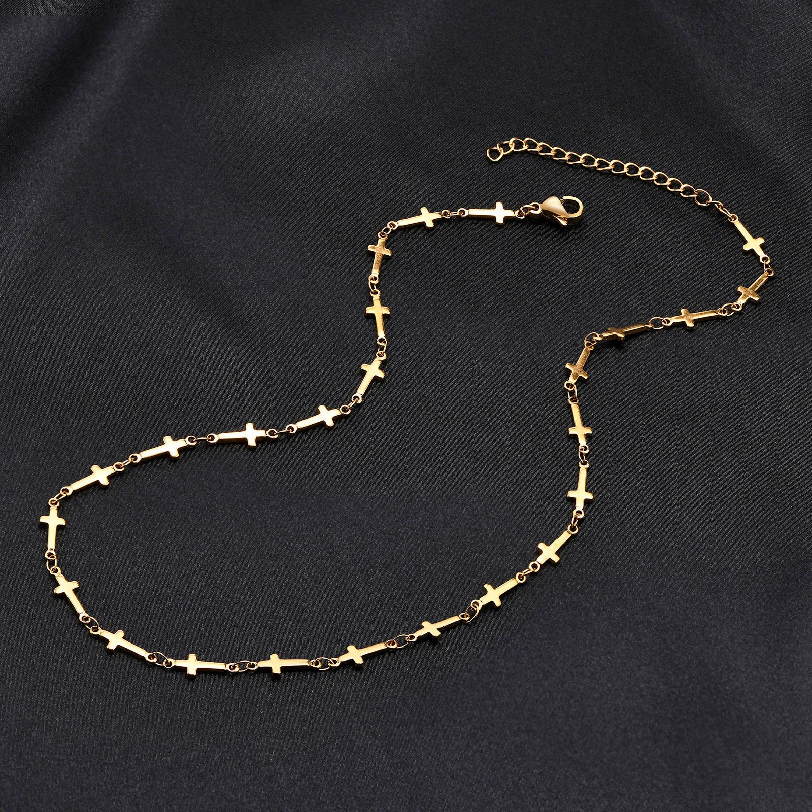 INS Style Simple Style Cross Solid Color Stainless Steel Plating 18K Gold Plated Necklace_colorza_7