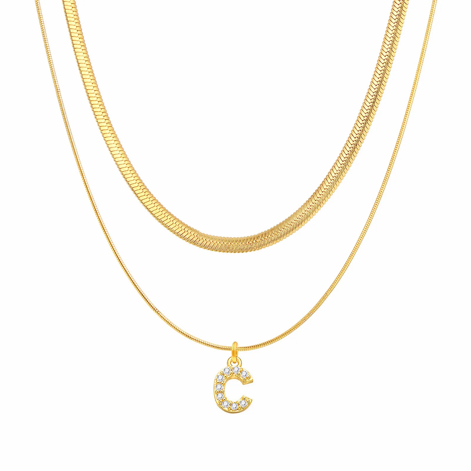 Zircon Inlaid Letter Stainless Steel Necklace