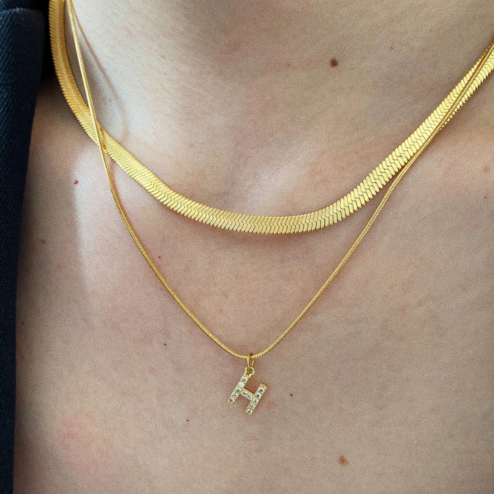 Zircon Inlaid Letter Stainless Steel Necklace