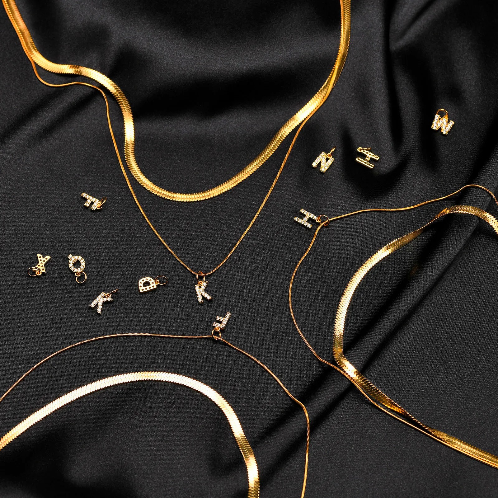 Zircon Inlaid Letter Stainless Steel Necklace