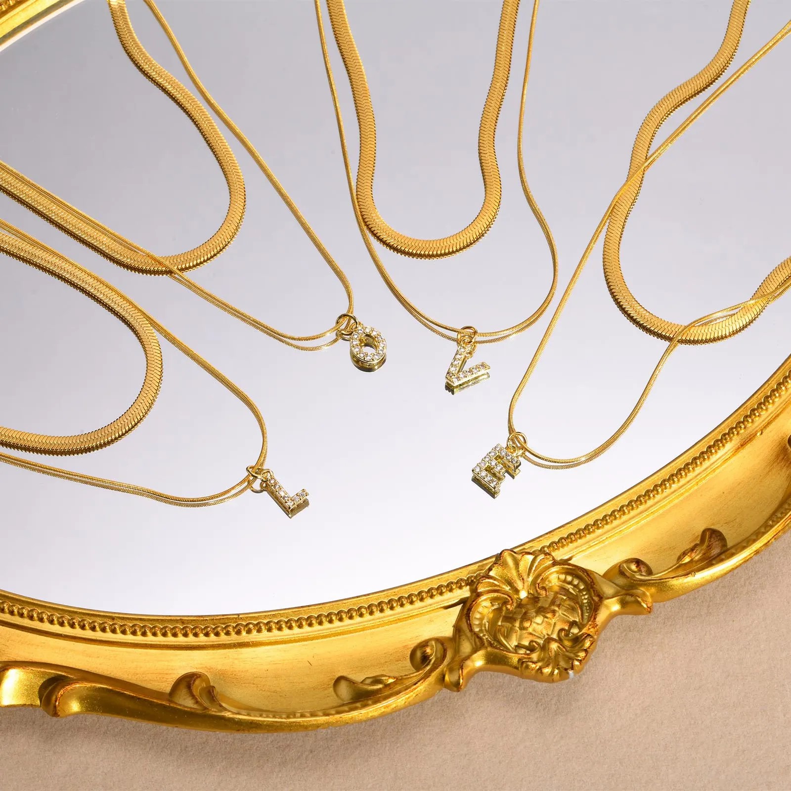 Zircon Inlaid Letter Stainless Steel Necklace