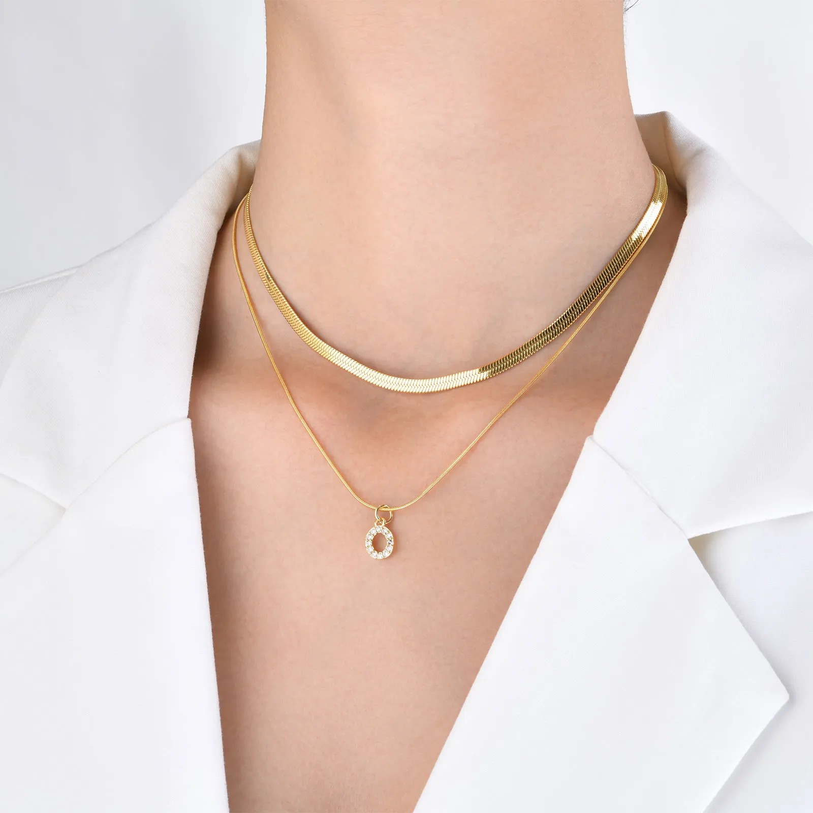 Zircon Inlaid Letter Stainless Steel Necklace