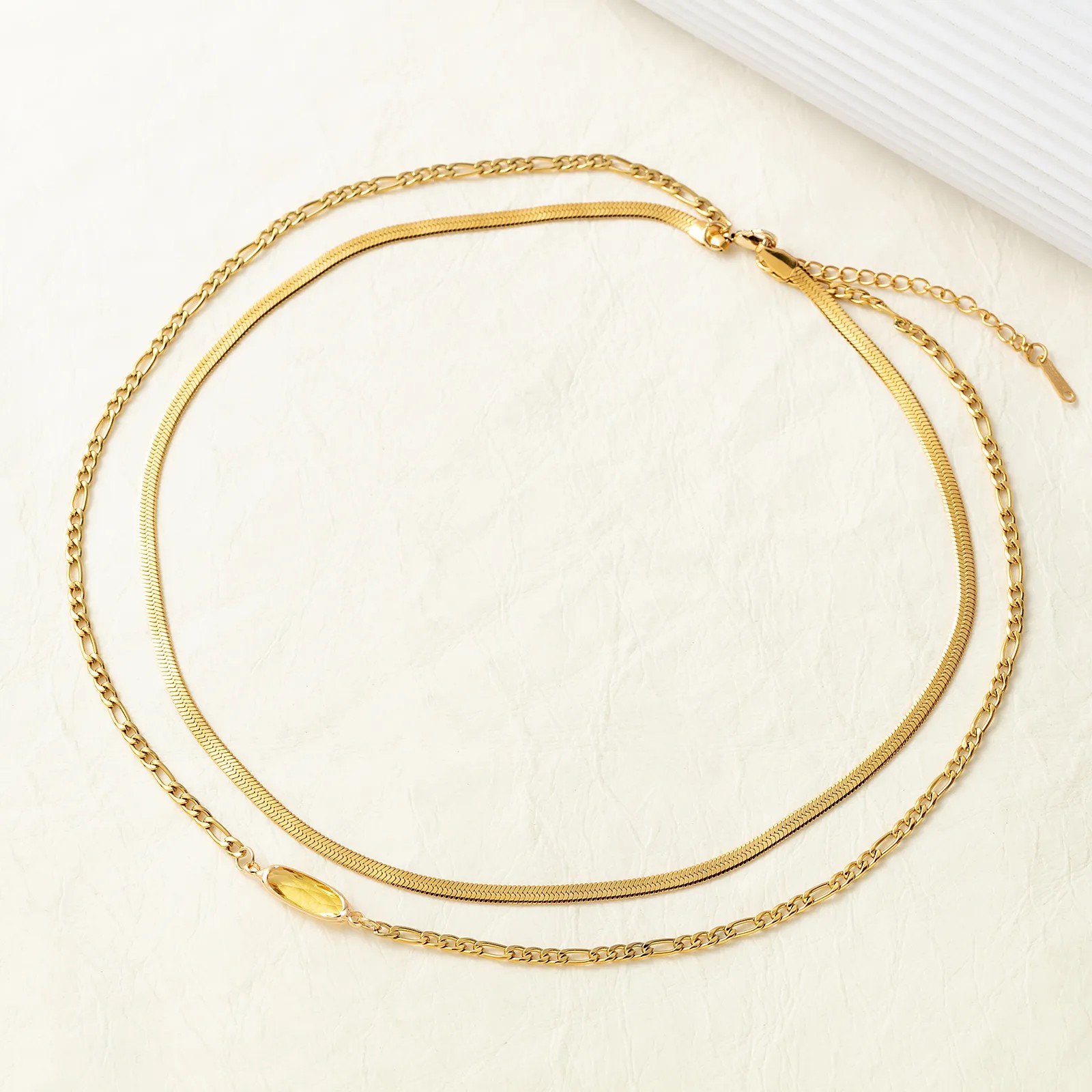 Hip-Hop Luxurious Rectangle Titanium Steel Plating Inlay Zircon 18K Gold Plated Layered Necklaces_colorza_3