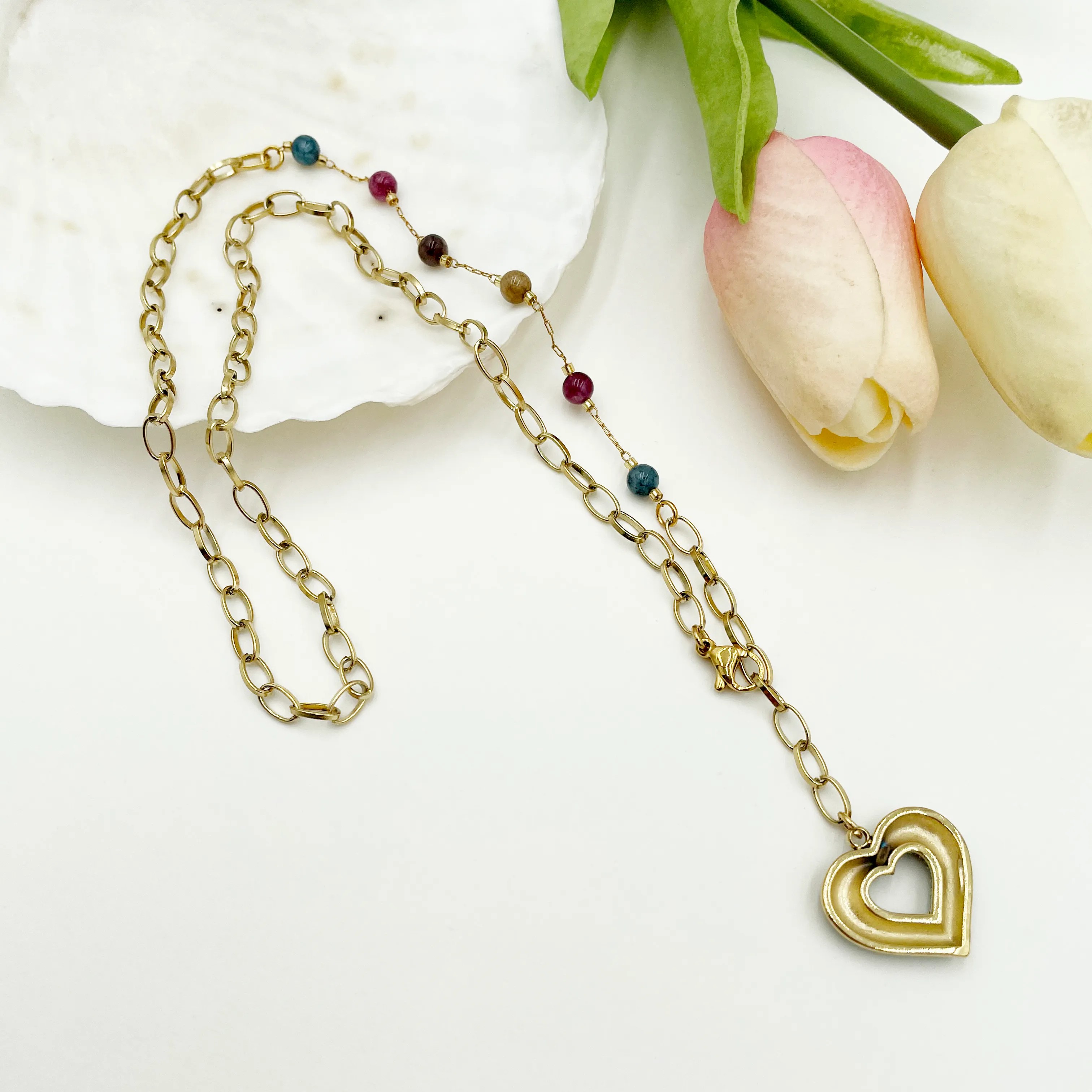 Casual Vacation Sweet Heart Shape Stainless Steel Metal Plating Inlay Zircon Gold Plated Pendant Necklace_colorza_2