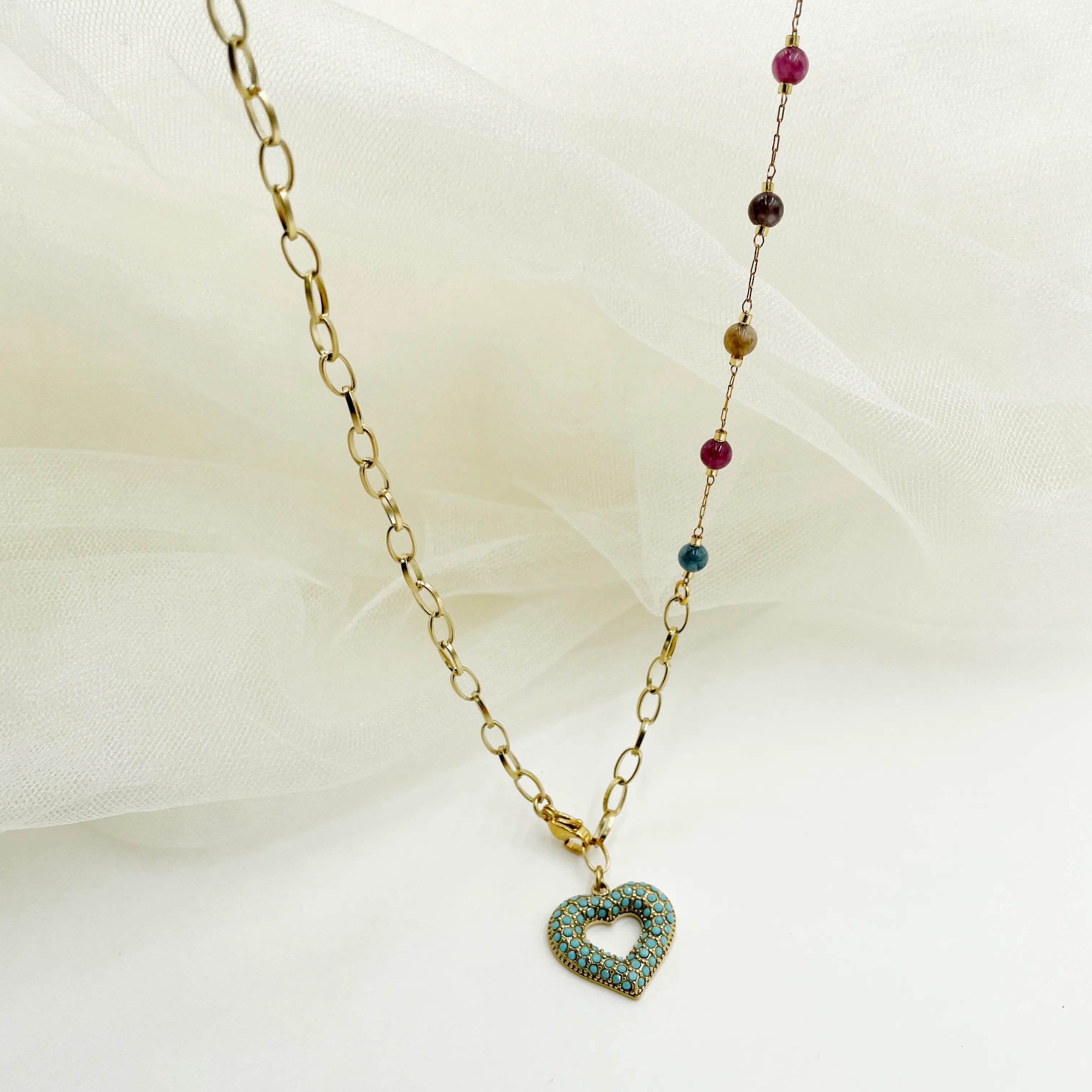 Casual Vacation Sweet Heart Shape Stainless Steel Metal Plating Inlay Zircon Gold Plated Pendant Necklace_colorza_3