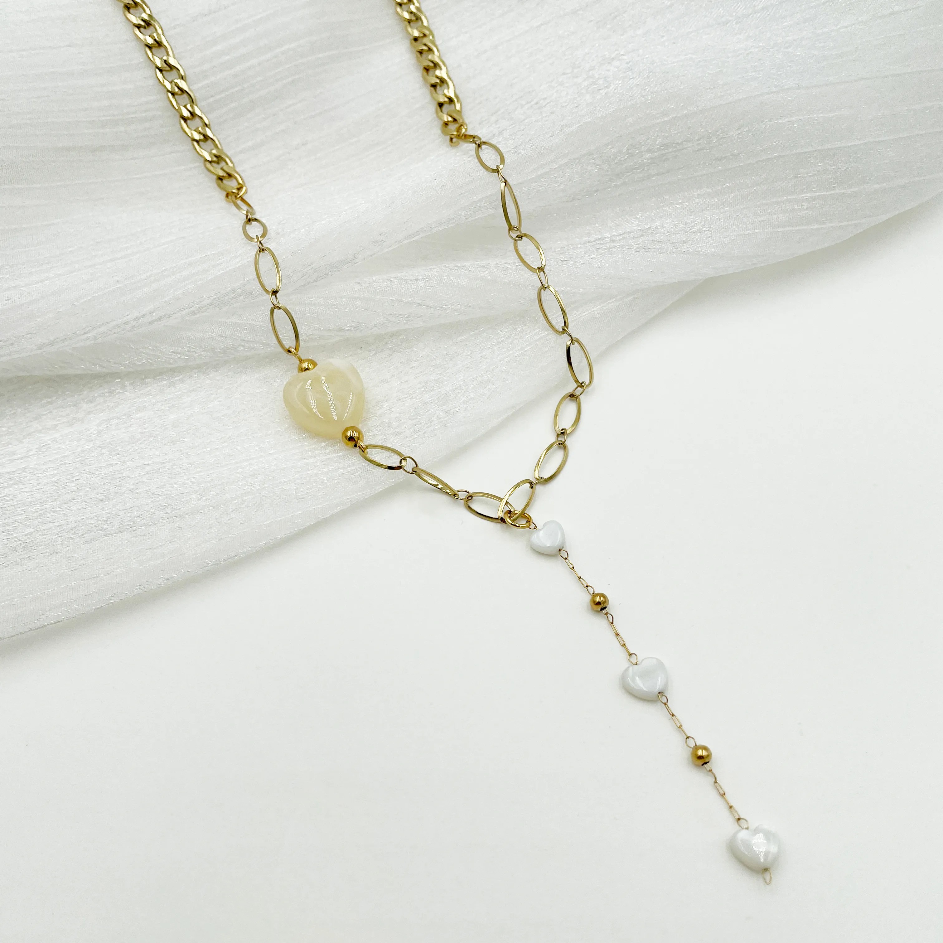 Glam Simple Style Artistic Heart Shape Stainless Steel Tassel Plating 14K Gold Plated Necklace_colorza_3