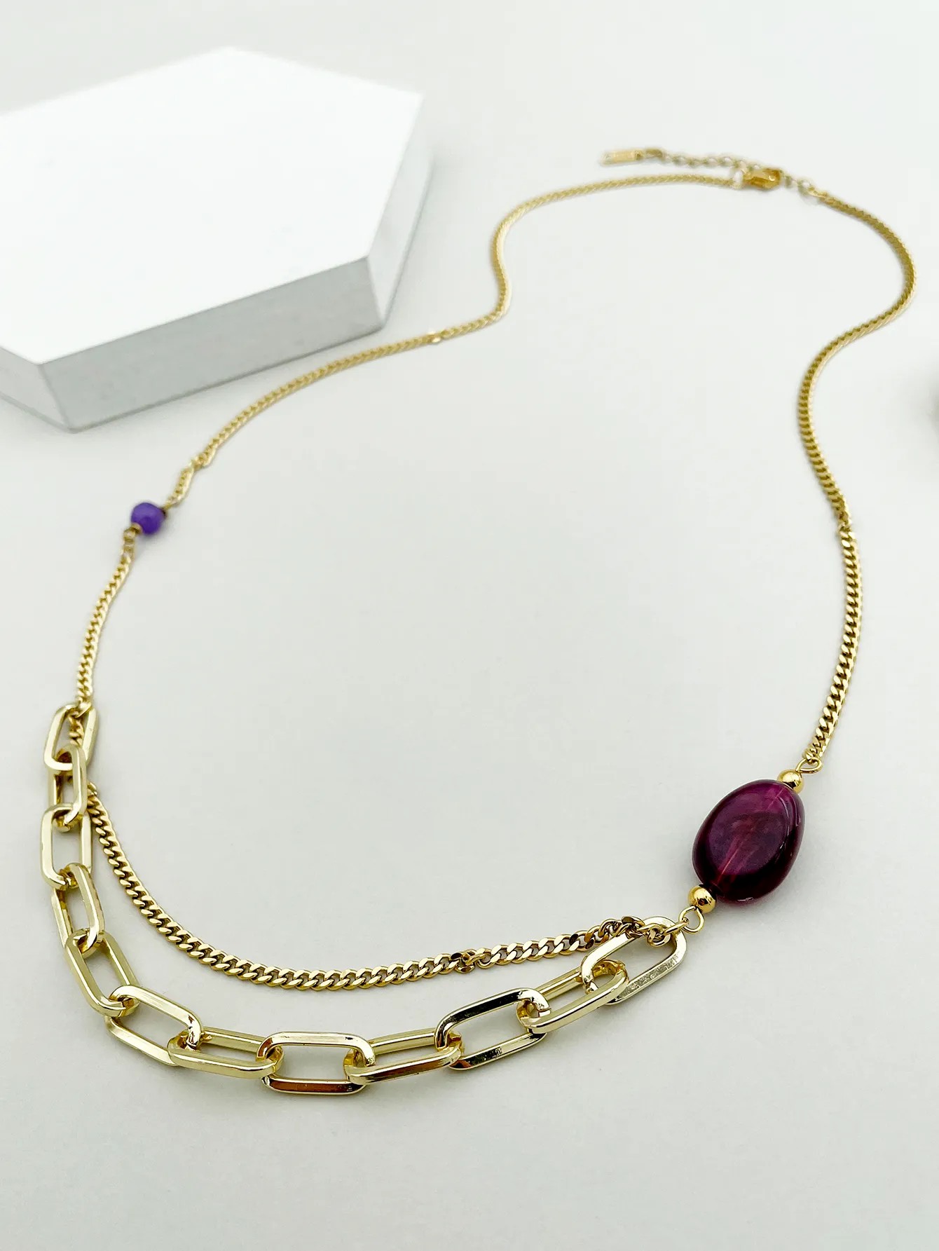 Lady Modern Style Commute Geometric Stainless Steel Natural Stone Metal Plating Gold Plated Layered Necklaces_colorza_3