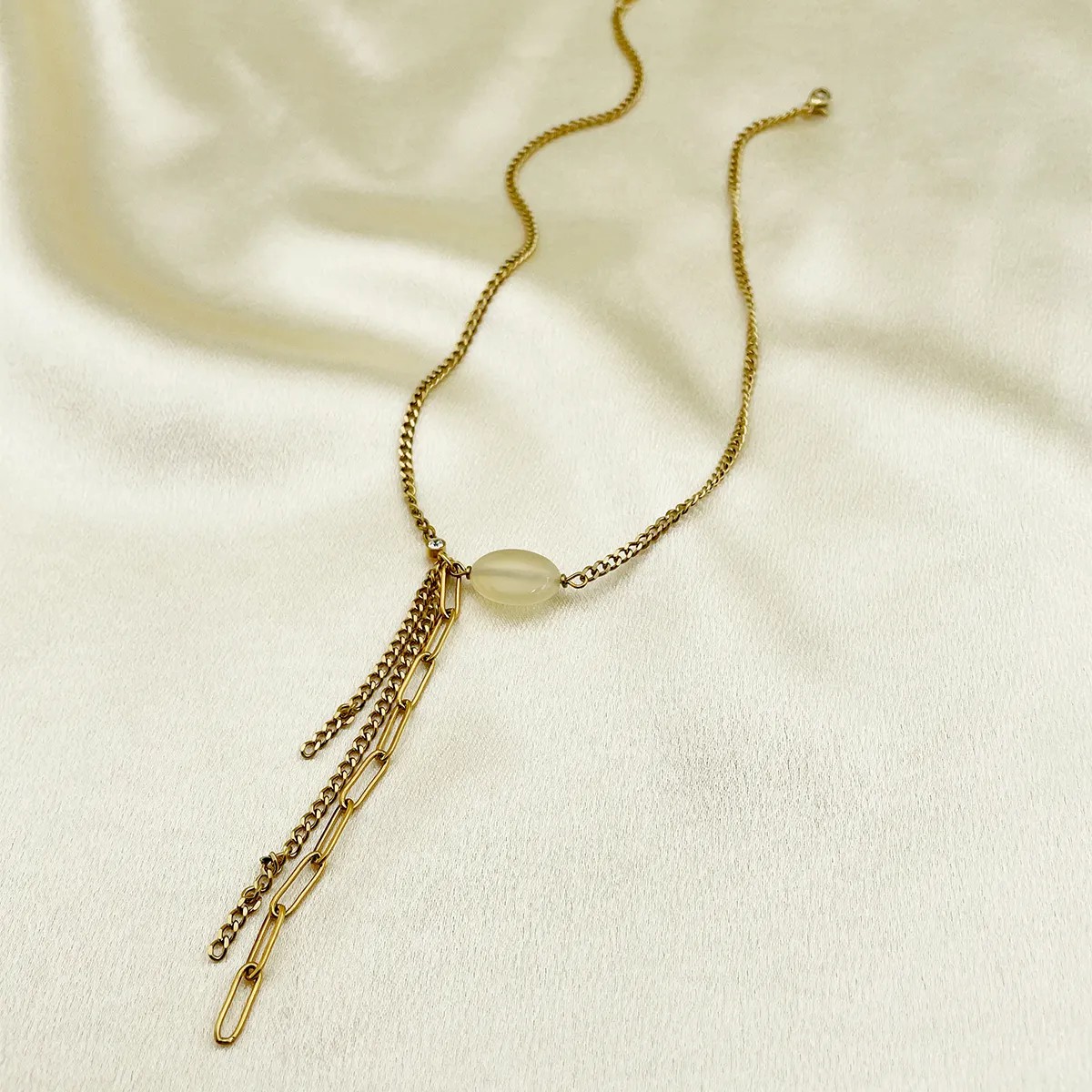 Elegant Lady Geometric Oval Stainless Steel Tassel Plating Gold Plated Necklace_colorza_2