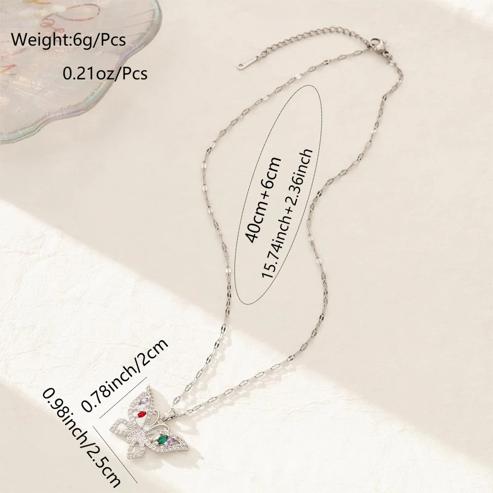 Luxurious Sexy Butterfly Stainless Steel Plating Inlay Zircon Silver Plated Pendant Necklace_colorza_1