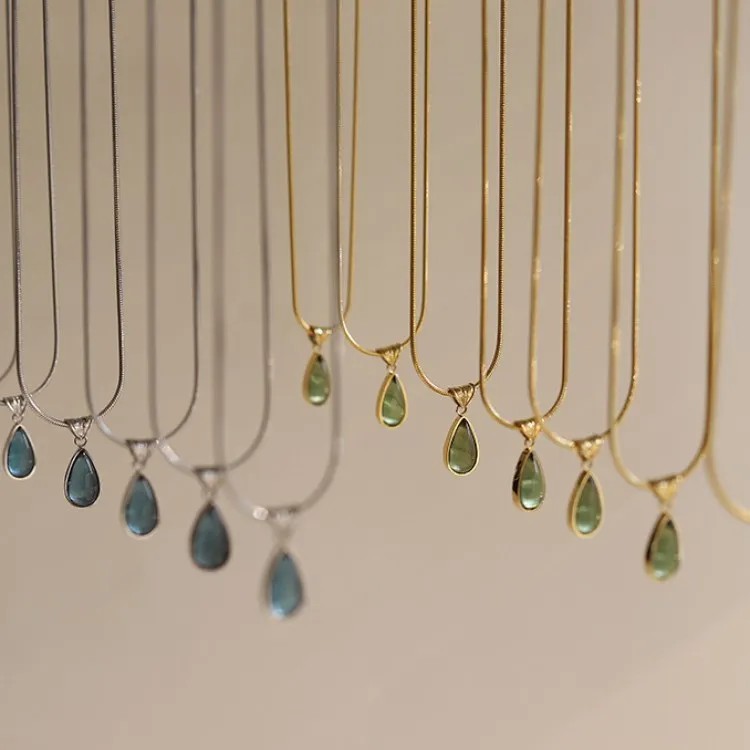 Elegant Simple Style Water Droplets Stainless Steel Plating Inlay Glass 18K Gold Plated Pendant Necklace_colorza_1